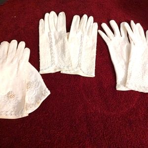 Vintage set of 3 pair Pearl Embellished satin gloves